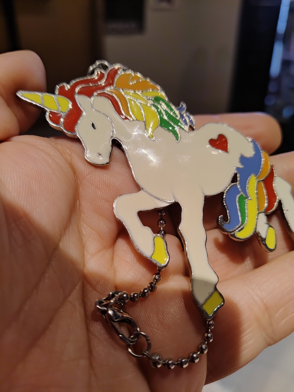 Rainbow Mane White Unicorn Pendant